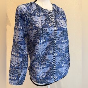 Printfresh Charming Cheetahs Step Ashote Blouse in Blue Hibiscus, SM NWT